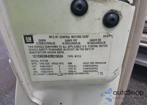 2002 Cadillac Escalade Standard from USA, damaged, VIN 1GYEK63N42R316634